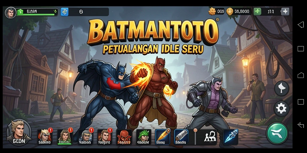Screenshot gameplay BATMANTOTO menampilkan aksi seru dan sistem idle.