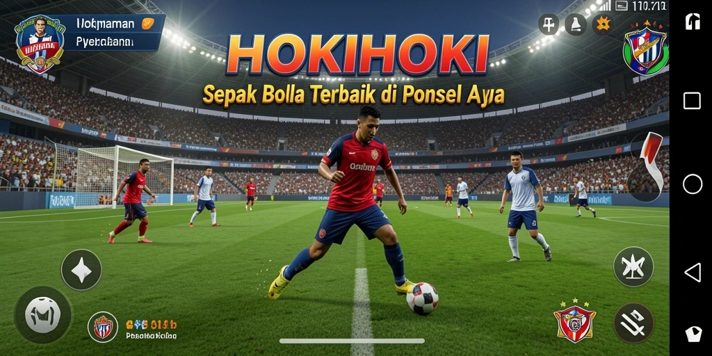 Screenshot gameplay HOKIHOKI yang menampilkan aksi pertandingan sepak bola.