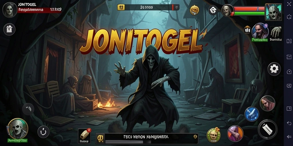 Screenshot menampilkan gameplay menyeramkan di JONITOGEL dengan suasana mencekam.