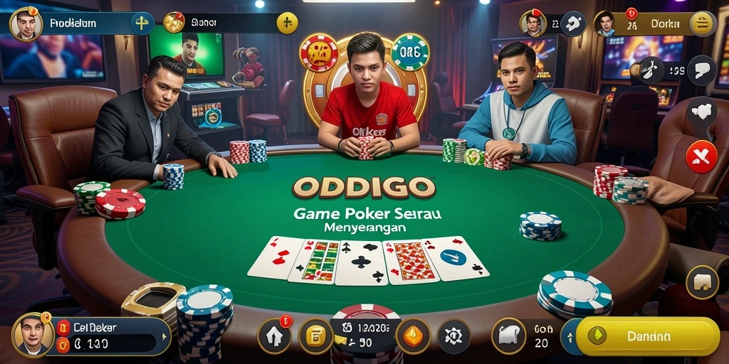 Menampilkan gameplay seru ODDIGO di meja poker online.