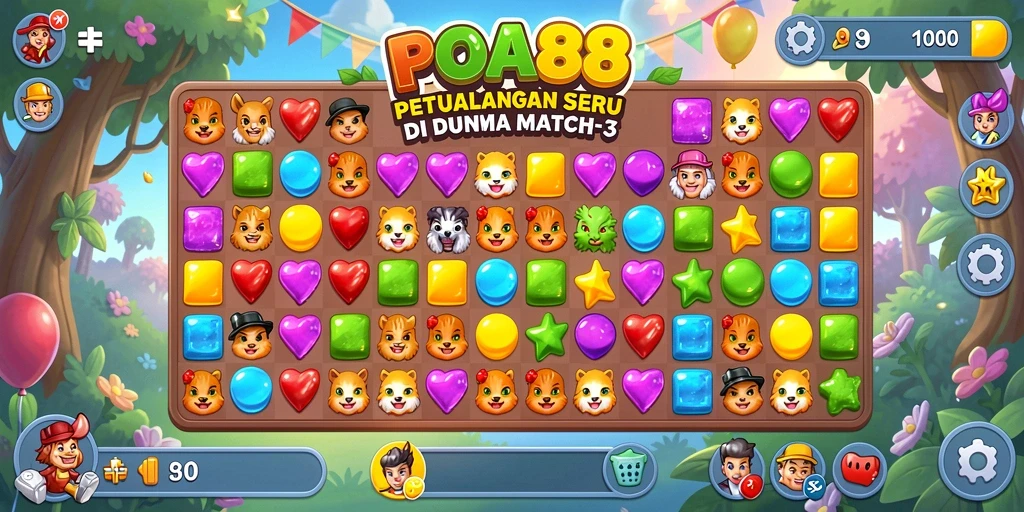 Screenshot gameplay POA88 menampilkan papan permata yang berwarna-warni.