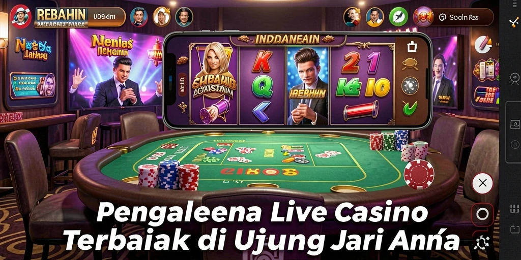 Screenshot REBAHIN menampilkan dealer langsung dan permainan kasino yang mendebarkan.
