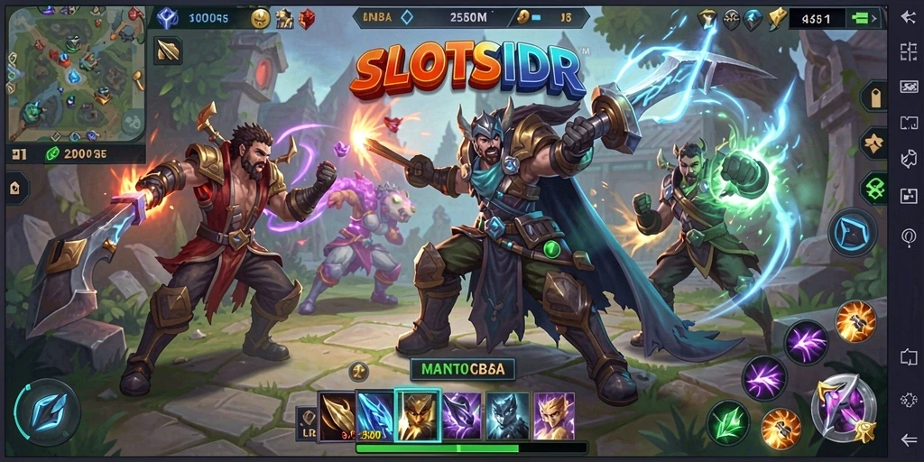 Tampilan aksi seru dalam gameplay SLOTSIDR yang menampilkan pertempuran tim.