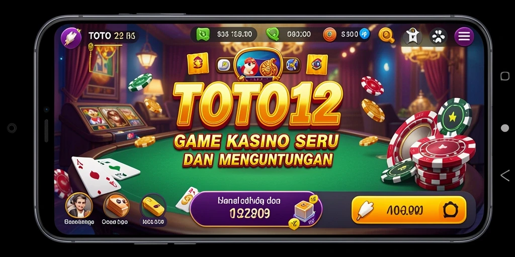 Screenshot gameplay TOTO12 menampilkan atmosfer kasino yang penuh warna.